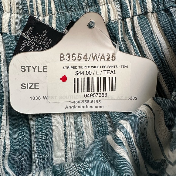 Angie Teal Striped Tiered Wide Leg Pants - Picture 8 of 11